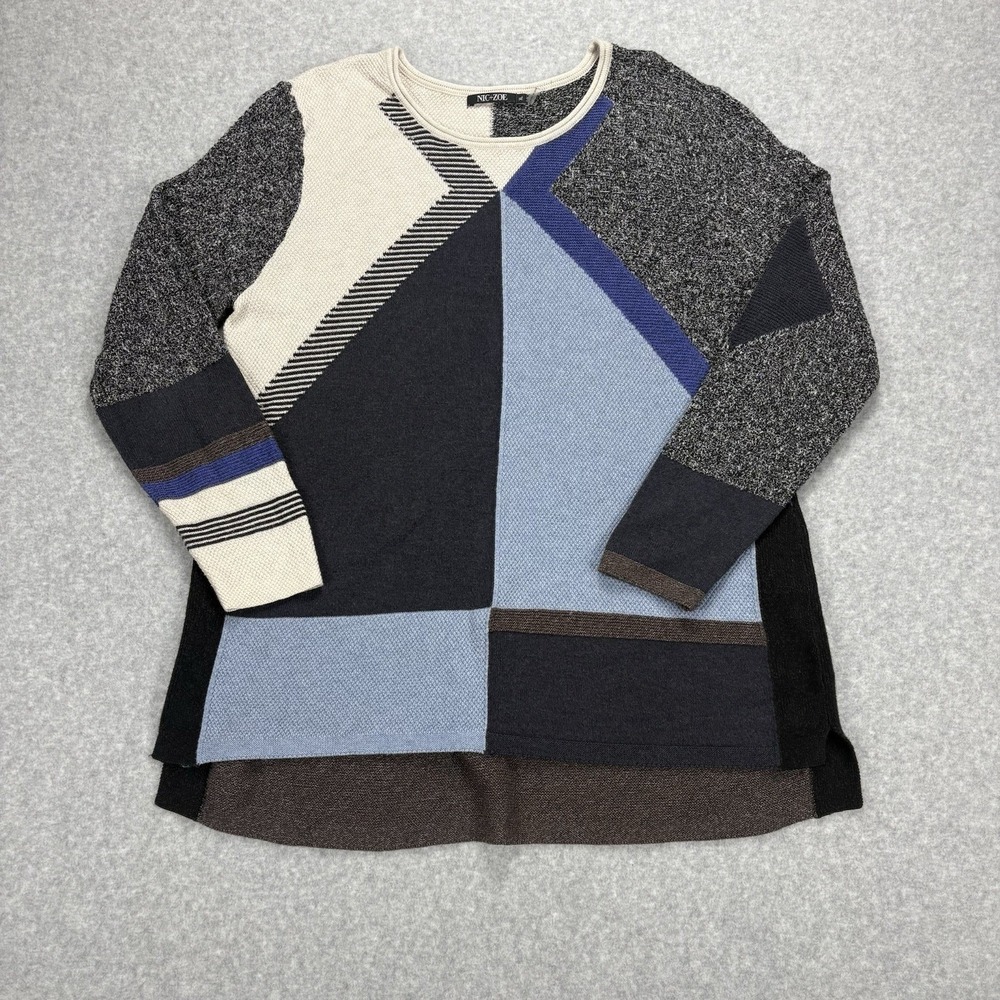 Colorblock Knit Sweater Womens XL Multi Geometric Artsy Lagenlook Retro 80s Cozy